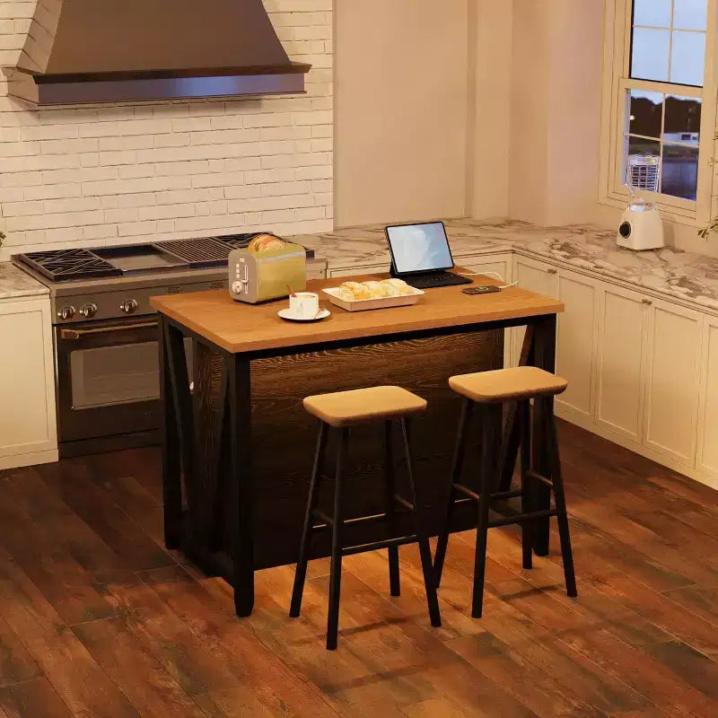 Meuble îlot avec LED et prise, meuble de rangement pour poste de travail de cuisine