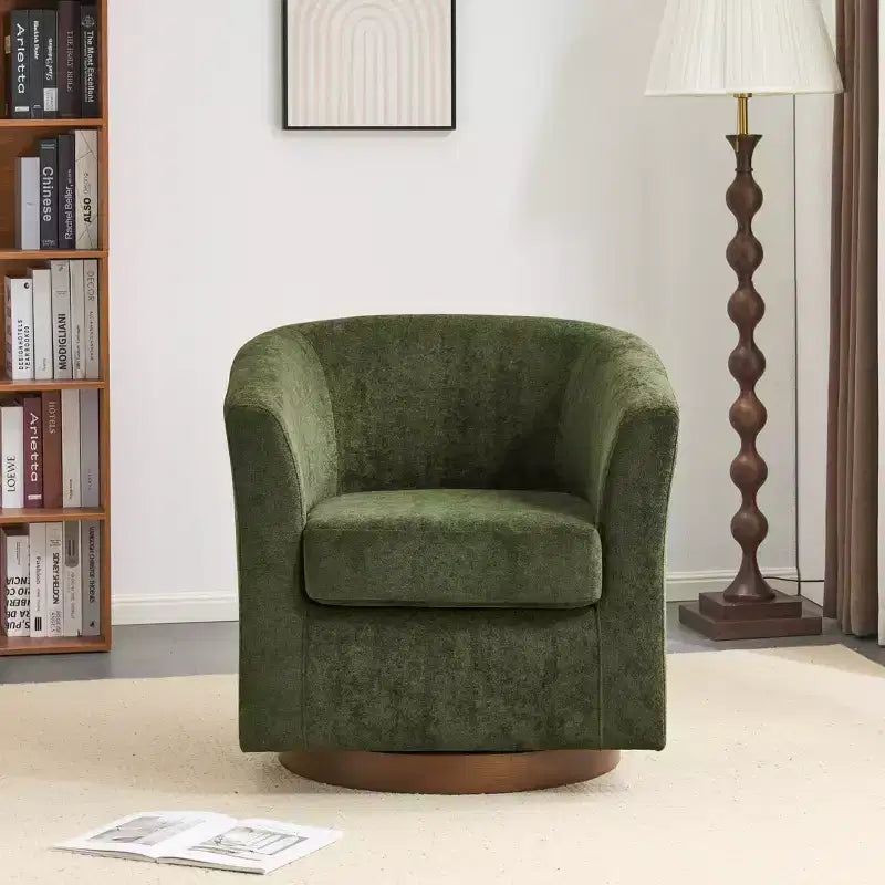 Fauteuil d'appoint moderne en bois pivotant à 360° avec revêtement en velours