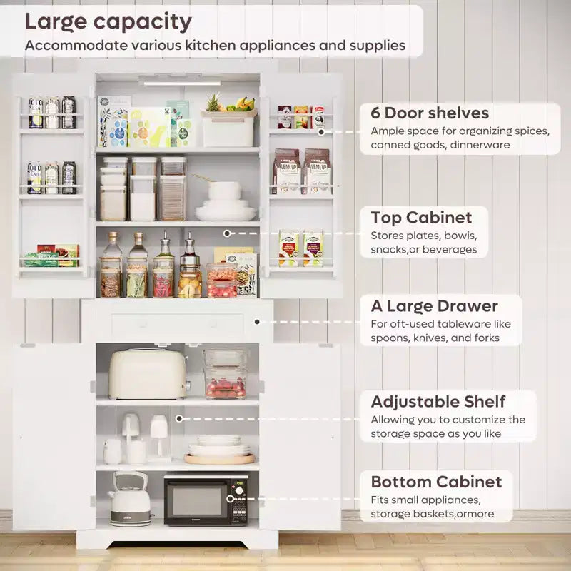 Meuble de Rangement de Cuisine avec Portes et Étagères, Garde-Manger