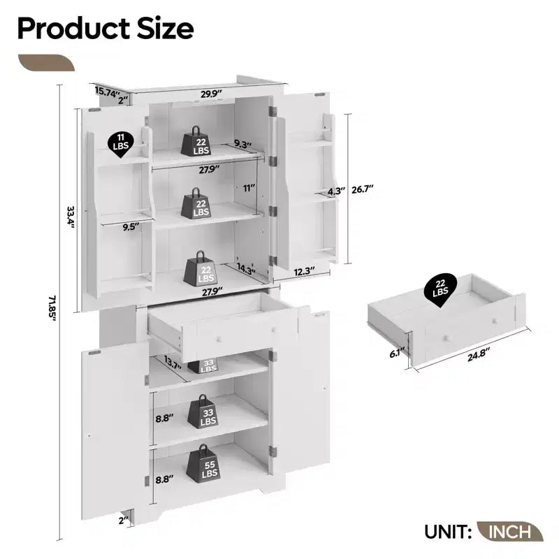Meuble de Rangement de Cuisine avec Portes et Étagères, Garde-Manger