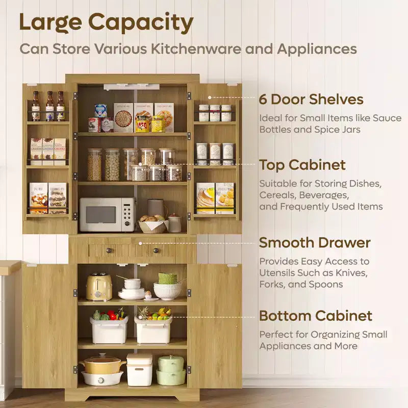 Meuble de Rangement de Cuisine avec Portes et Étagères, Garde-Manger