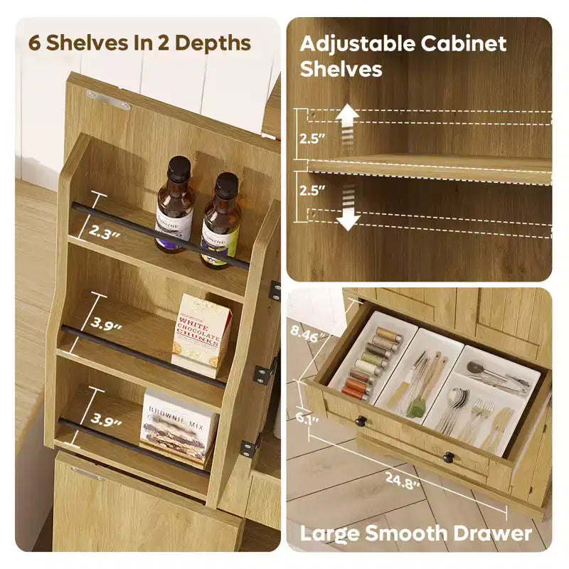 Meuble de Rangement de Cuisine avec Portes et Étagères, Garde-Manger
