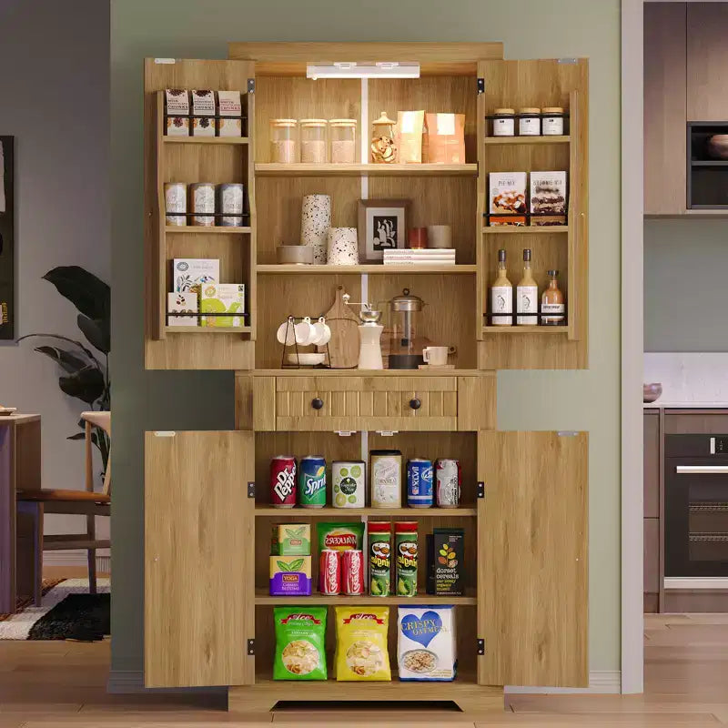 Bestier 72 Tall Kitchen Pantry Storage Cabinet with Doors and Shelves, Food Pantry Cabinet with Motion Sensor Light
