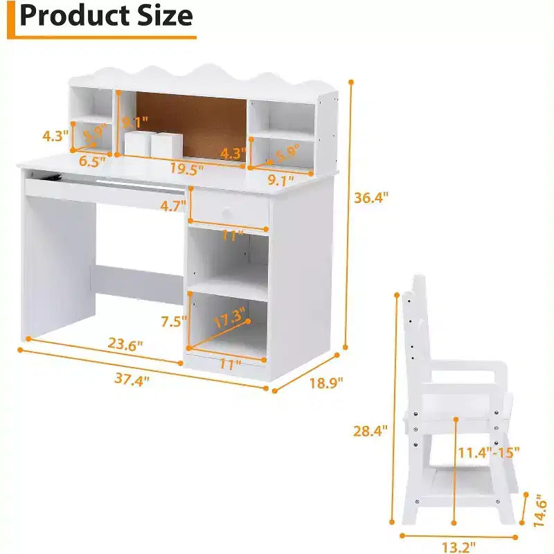 Bureau et chaise pour enfants, table d'étude réglable avec étagère, bureau d'étudiant