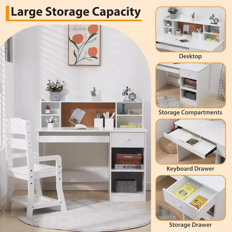 Bureau et chaise pour enfants, table d'étude réglable avec étagère, bureau d'étudiant