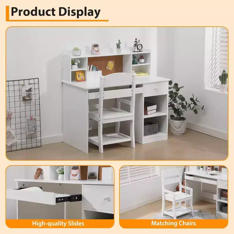 Bureau et chaise pour enfants, table d'étude réglable avec étagère, bureau d'étudiant