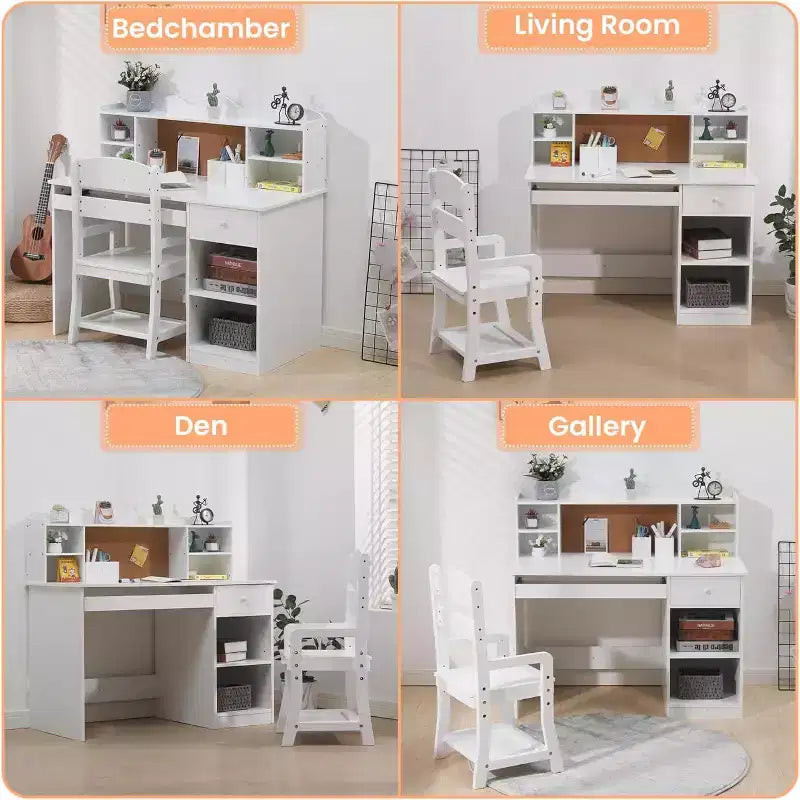 Bureau et chaise pour enfants, table d'étude réglable avec étagère, bureau d'étudiant