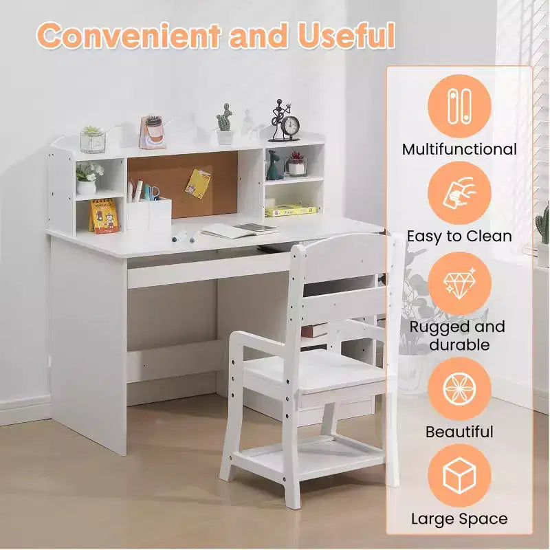 Bureau et chaise pour enfants, table d'étude réglable avec étagère, bureau d'étudiant