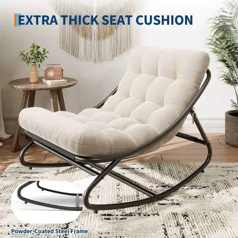 Papasan Rocking Chair with Cushion, Oversized Outdoor Rocking Chair, All Weather Rocking Papasan Chair for Bedroom/Living Room/Porch/Garden/Patio
