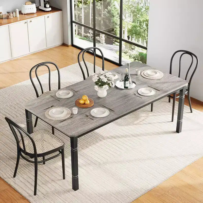 79 Grande table de salle à manger industrielle pour 6-8 personnes Table de cuisine rectangulaire en bois Table à manger moderne de style ferme