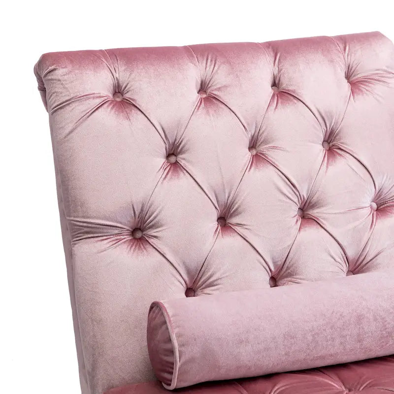 Button-Tufted Upholstered Velvet Recliner Chaise with Pillow and Acrylic Feet