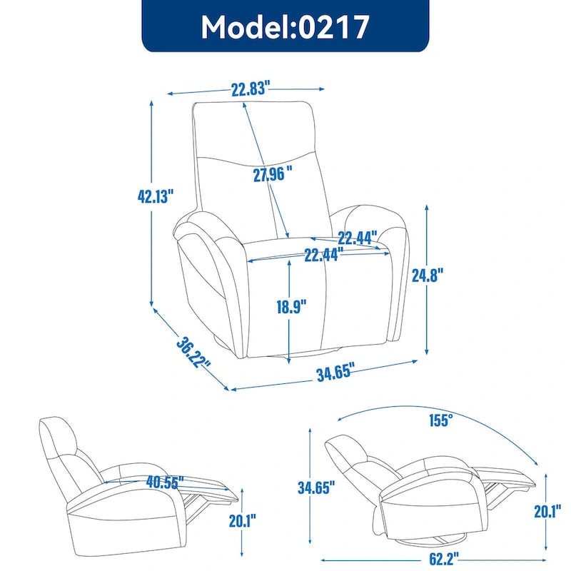 Leatheraire Swivel and Rocker Power Recliner Chair with Lumbar Support, Max Swivel Degree 270, USB and Type-C Ports