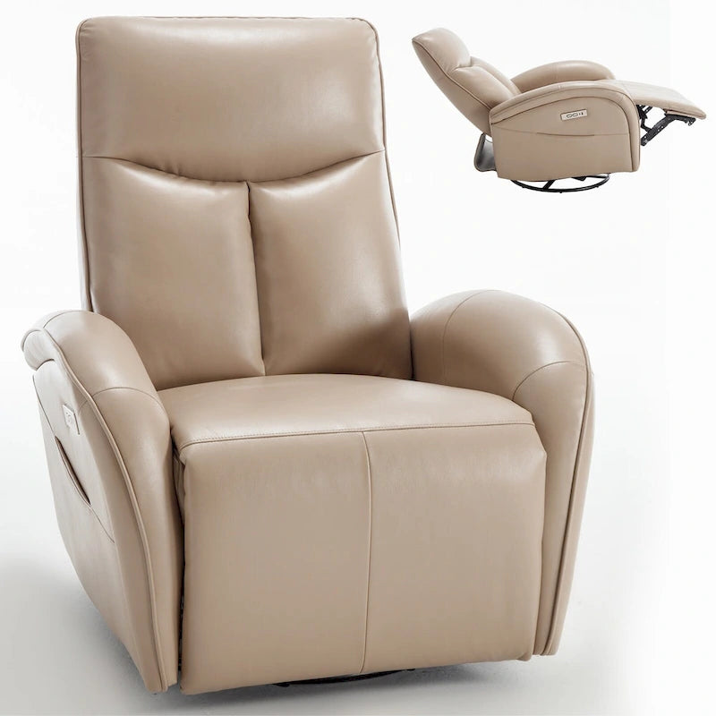 Leatheraire Swivel and Rocker Power Recliner Chair with Lumbar Support, Max Swivel Degree 270, USB and Type-C Ports