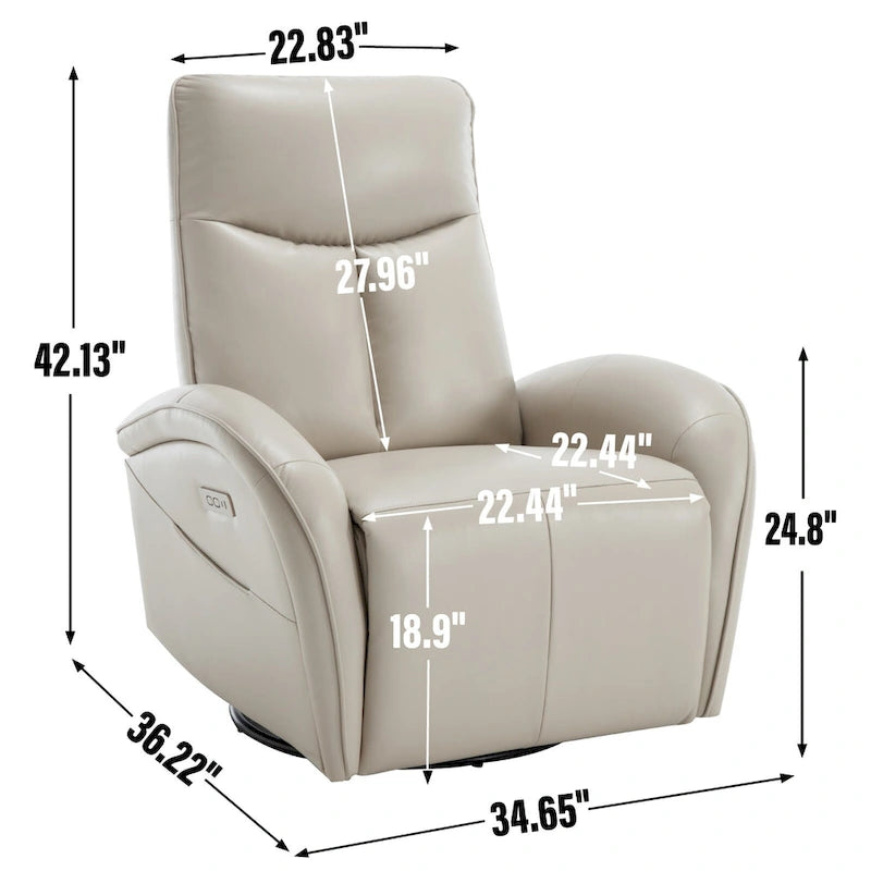 Leatheraire Swivel and Rocker Power Recliner Chair with Lumbar Support, Max Swivel Degree 270, USB and Type-C Ports