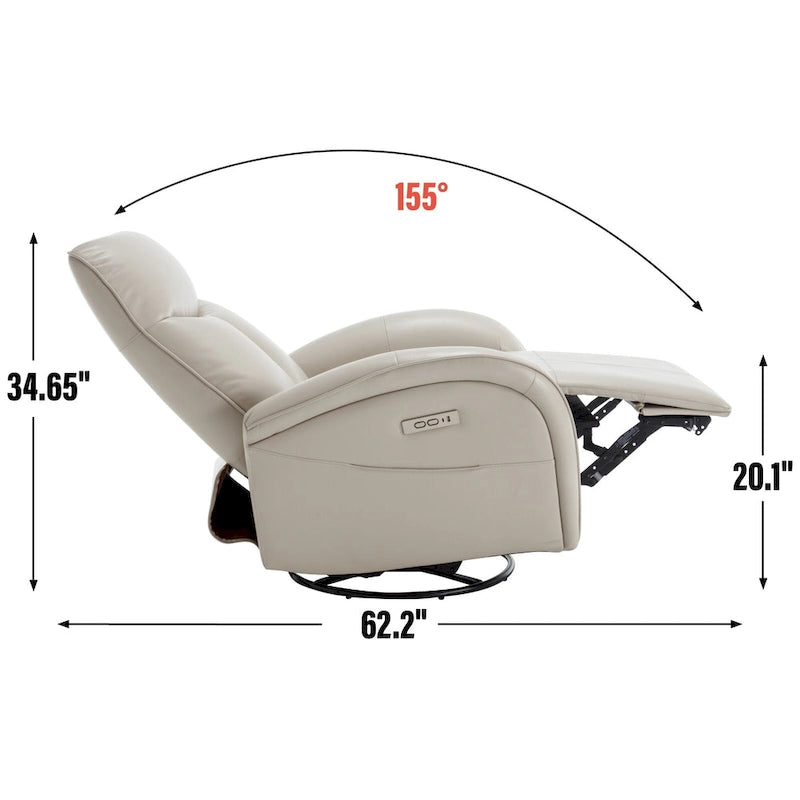 Leatheraire Swivel and Rocker Power Recliner Chair with Lumbar Support, Max Swivel Degree 270, USB and Type-C Ports