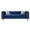 84.25 Button Tufted Upholstered 3-Seater Sofa with Gold Decoration