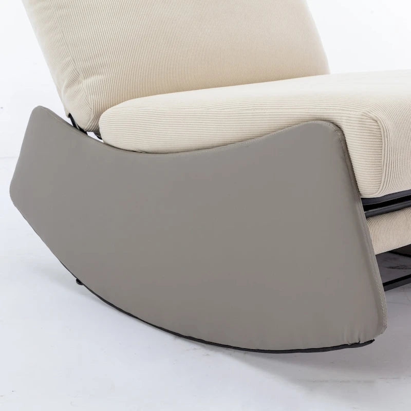 Corduroy Rocker Recliner with Footrest and PU Leather Leg