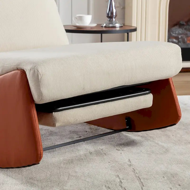 Corduroy Rocker Recliner with Footrest and PU Leather Leg