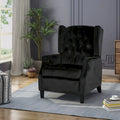 Black Velvet Mid-Century Wingback Push-Back Recliner with Footrest, Button-tufted Back