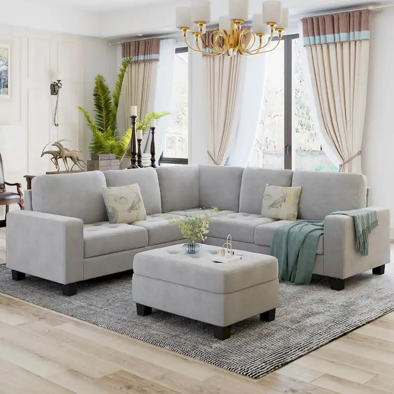 Orisfur. Sectional Corner Sofa L-shape Couch Space Saving with Storage Ottoman & Cup Holders Design