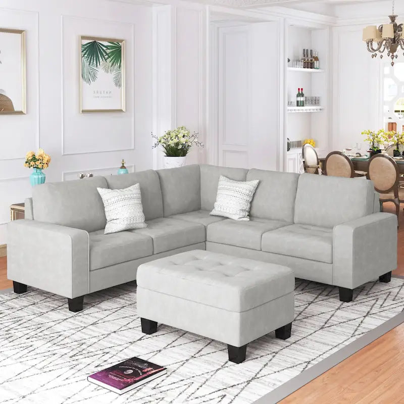 Orisfur. Sectional Corner Sofa L-shape Couch Space Saving with Storage Ottoman & Cup Holders Design