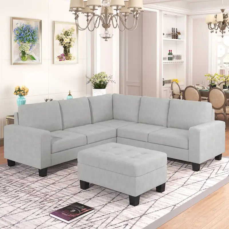 Orisfur. Sectional Corner Sofa L-shape Couch Space Saving with Storage Ottoman & Cup Holders Design