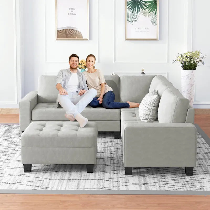 Orisfur. Sectional Corner Sofa L-shape Couch Space Saving with Storage Ottoman & Cup Holders Design