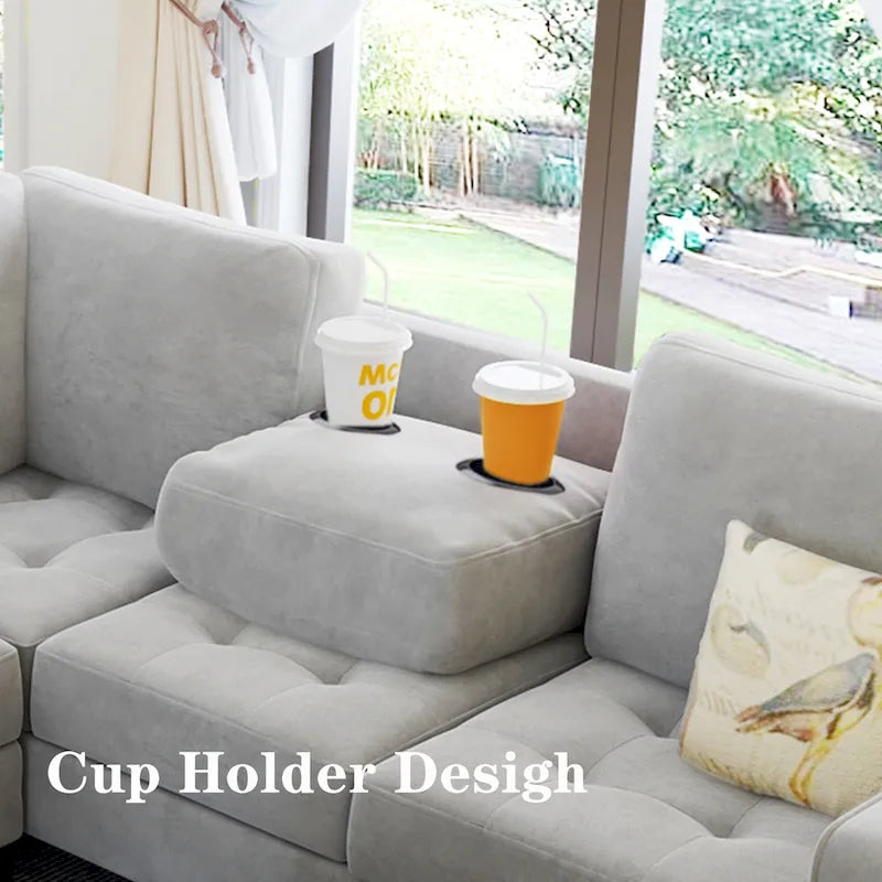 Orisfur. Sectional Corner Sofa L-shape Couch Space Saving with Storage Ottoman & Cup Holders Design