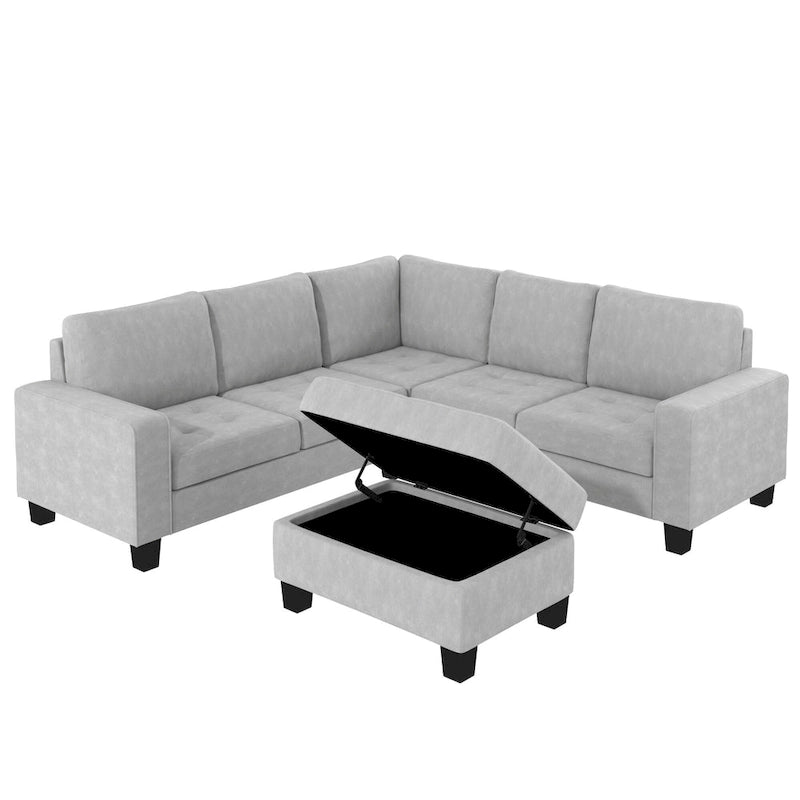 Orisfur. Sectional Corner Sofa L-shape Couch Space Saving with Storage Ottoman & Cup Holders Design