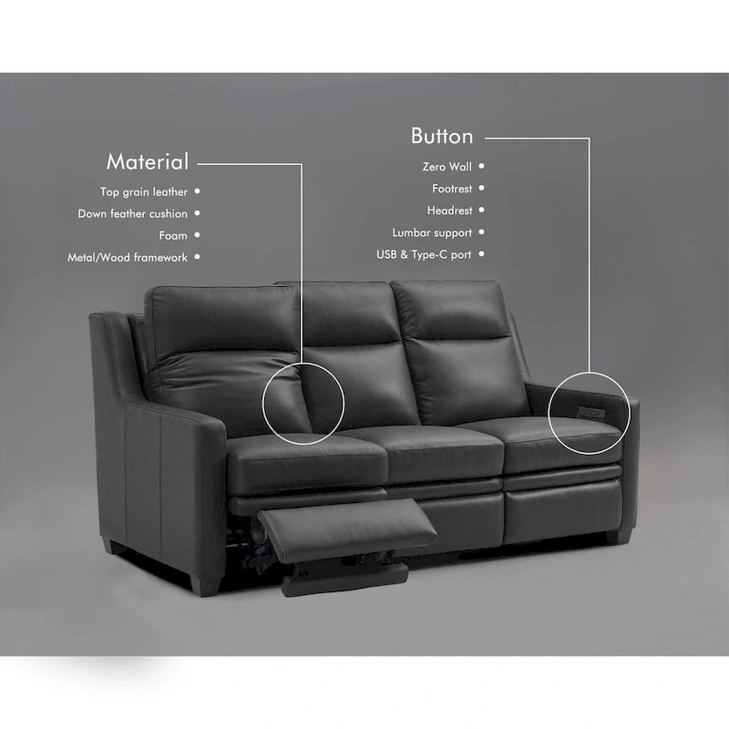 Genuine Leather Recliner Sofa 78 Triple-Motor Power Zero-Wall Reclining 3-Seat Sofa with USB&USB-C Port