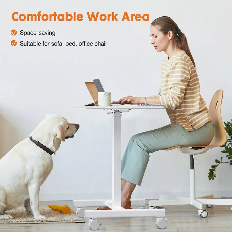 Modern Adjustable Standing Desk with Lockable Wheels and Gas Spring Lift for Home Office or Small Spaces