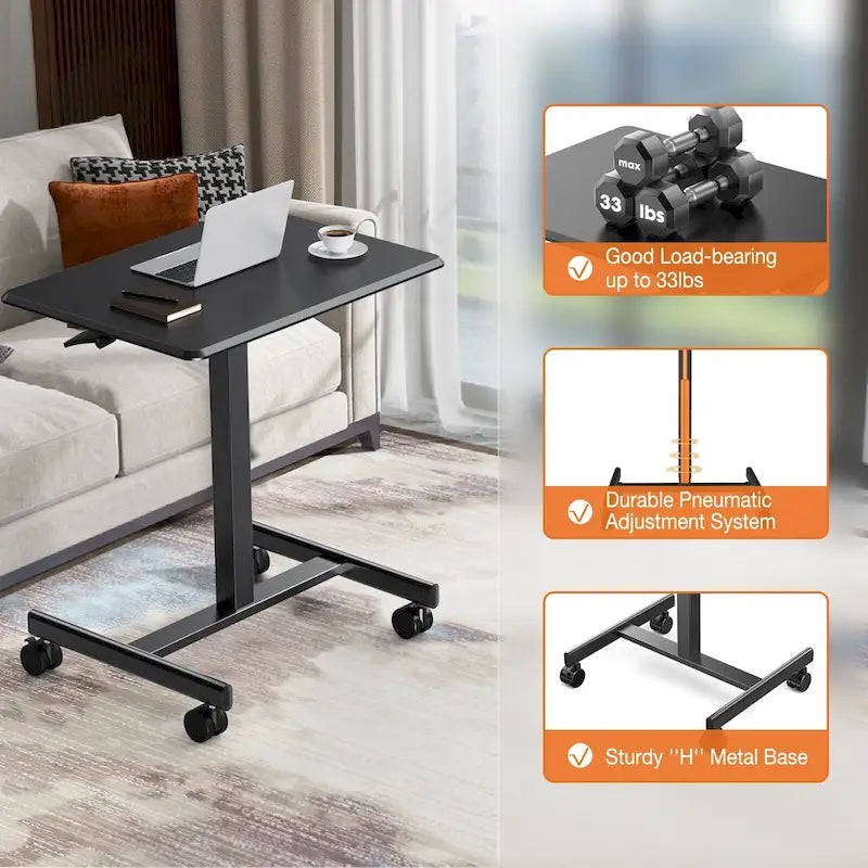 Modern Adjustable Standing Desk with Lockable Wheels and Gas Spring Lift for Home Office or Small Spaces