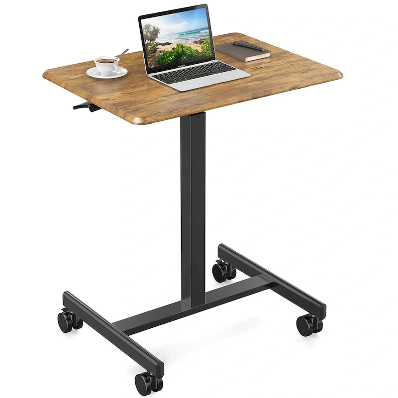 Modern Adjustable Standing Desk with Lockable Wheels and Gas Spring Lift for Home Office or Small Spaces