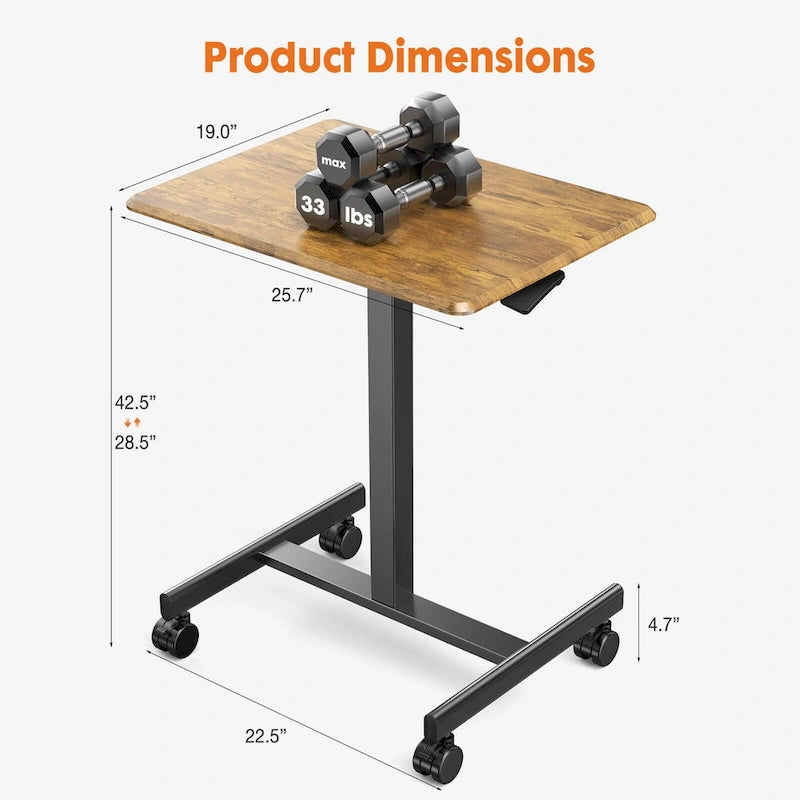 Modern Adjustable Standing Desk with Lockable Wheels and Gas Spring Lift for Home Office or Small Spaces