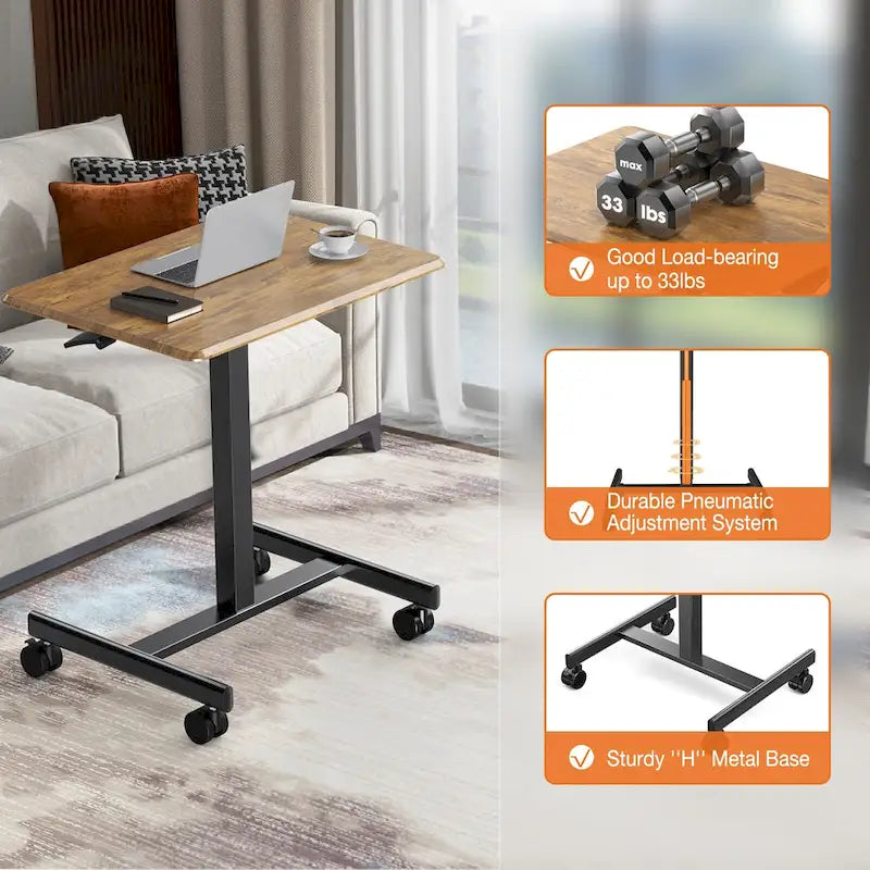 Modern Adjustable Standing Desk with Lockable Wheels and Gas Spring Lift for Home Office or Small Spaces