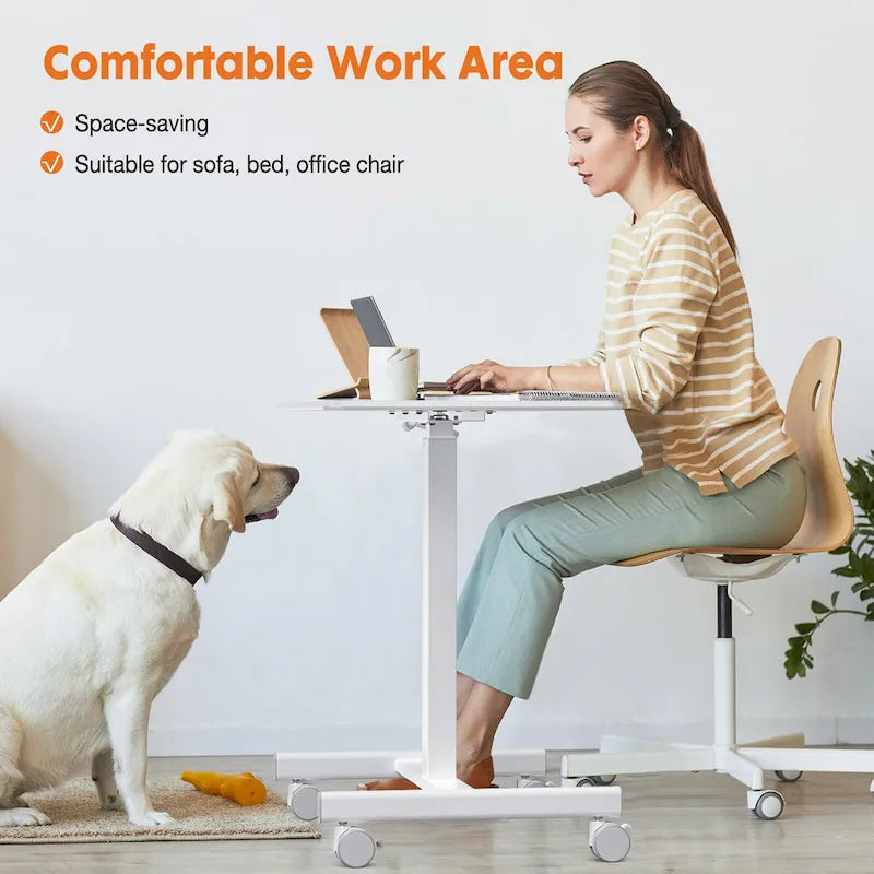 Modern Adjustable Standing Desk with Lockable Wheels and Gas Spring Lift for Home Office or Small Spaces