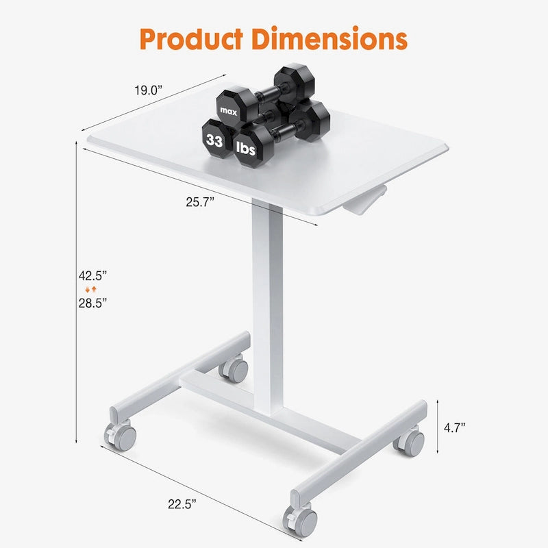 Modern Adjustable Standing Desk with Lockable Wheels and Gas Spring Lift for Home Office or Small Spaces