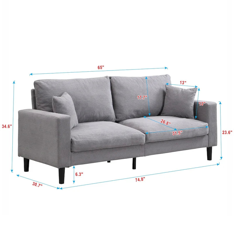 5-Seat Corduroy Sofa Set (3-Seater + 2-Seater) with High-Density Sponge Cushions & Sturdy Hardwood Frame
