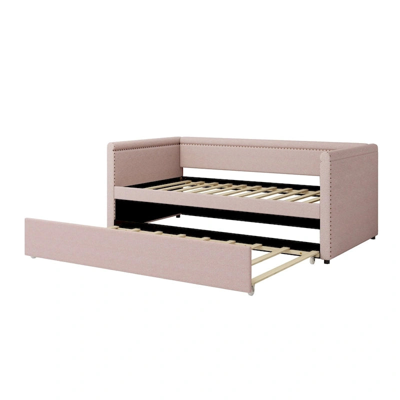 Roomfitters Twin Size Upholstered Daybed, Modern Trundle Bed, Compact Guest or Study Room