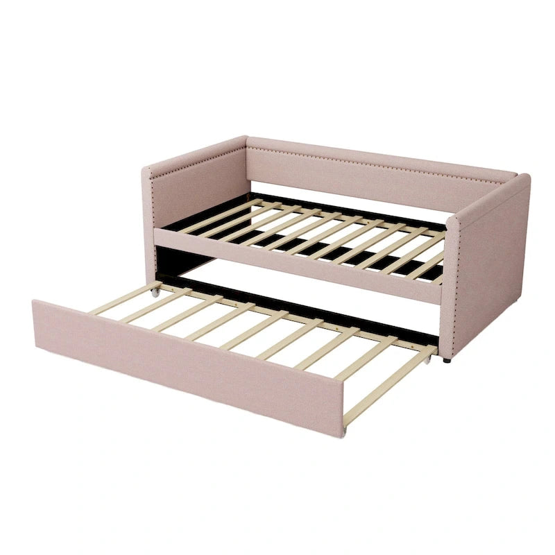 Roomfitters Twin Size Upholstered Daybed, Modern Trundle Bed, Compact Guest or Study Room