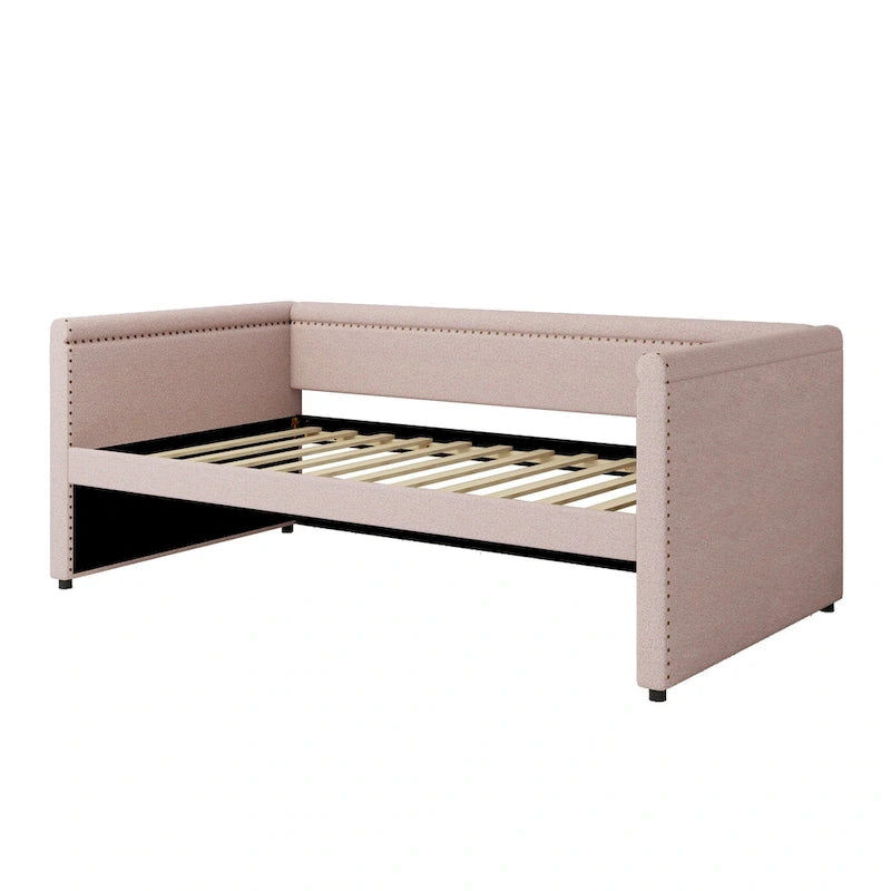Roomfitters Twin Size Upholstered Daybed, Modern Trundle Bed, Compact Guest or Study Room