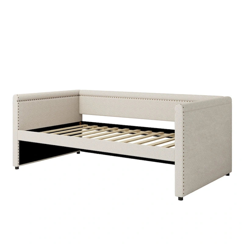 Roomfitters Twin Size Upholstered Daybed, Modern Trundle Bed, Compact Guest or Study Room