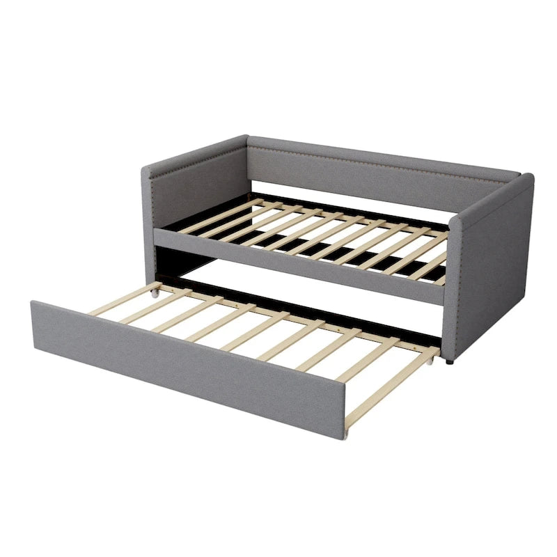 Roomfitters Twin Size Upholstered Daybed, Modern Trundle Bed, Compact Guest or Study Room