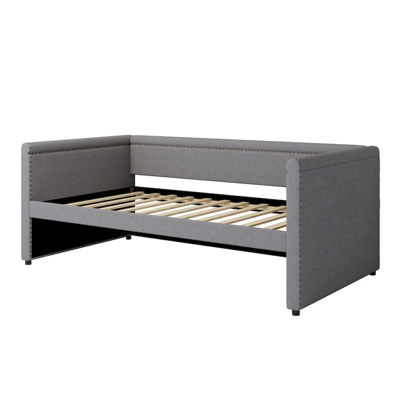 Roomfitters Twin Size Upholstered Daybed, Modern Trundle Bed, Compact Guest or Study Room