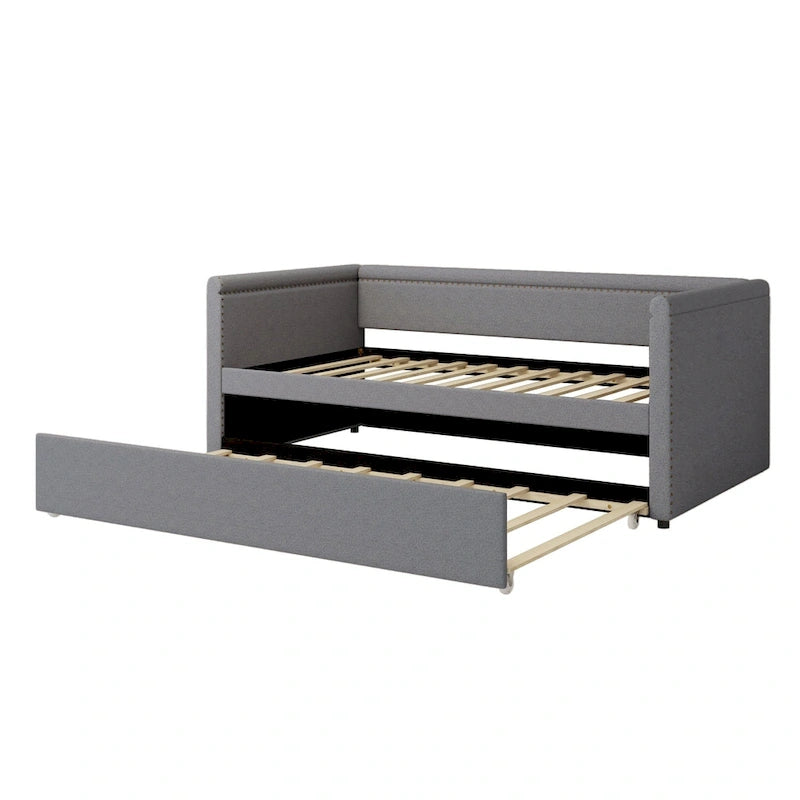 Roomfitters Twin Size Upholstered Daybed, Modern Trundle Bed, Compact Guest or Study Room