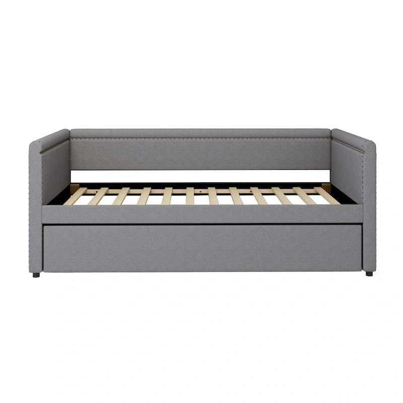 Roomfitters Twin Size Upholstered Daybed, Modern Trundle Bed, Compact Guest or Study Room