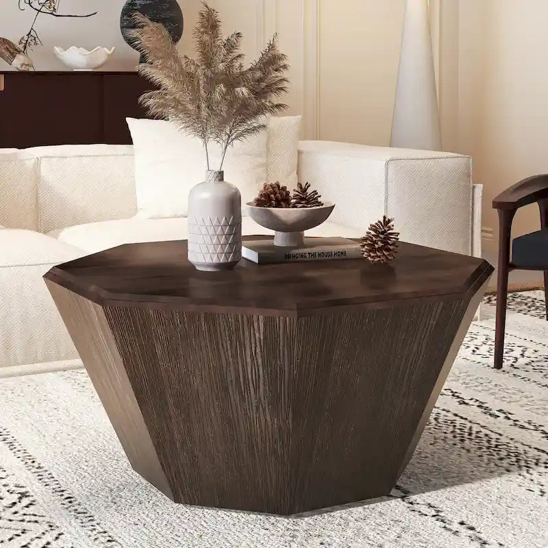 31.5 Octagonal Rubber Wood Coffee Table for Living Room, Bedroom