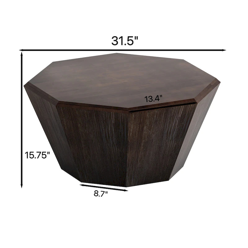 31.5 Octagonal Rubber Wood Coffee Table for Living Room, Bedroom