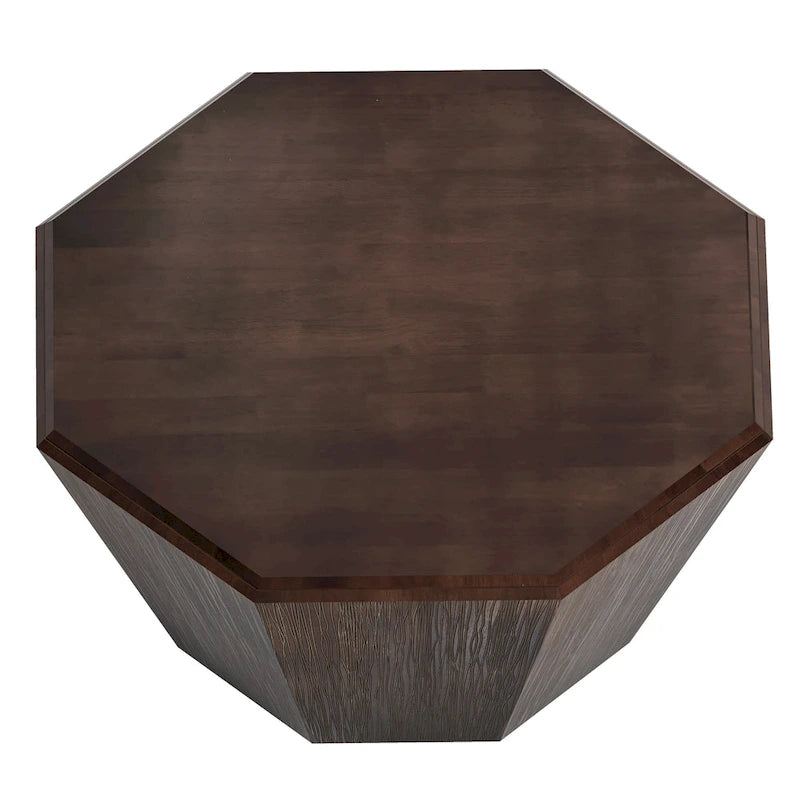 31.5 Octagonal Rubber Wood Coffee Table for Living Room, Bedroom