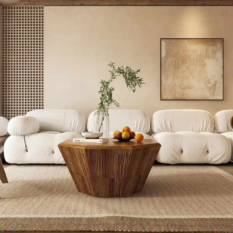 31.5 Octagonal Rubber Wood Coffee Table for Living Room, Bedroom